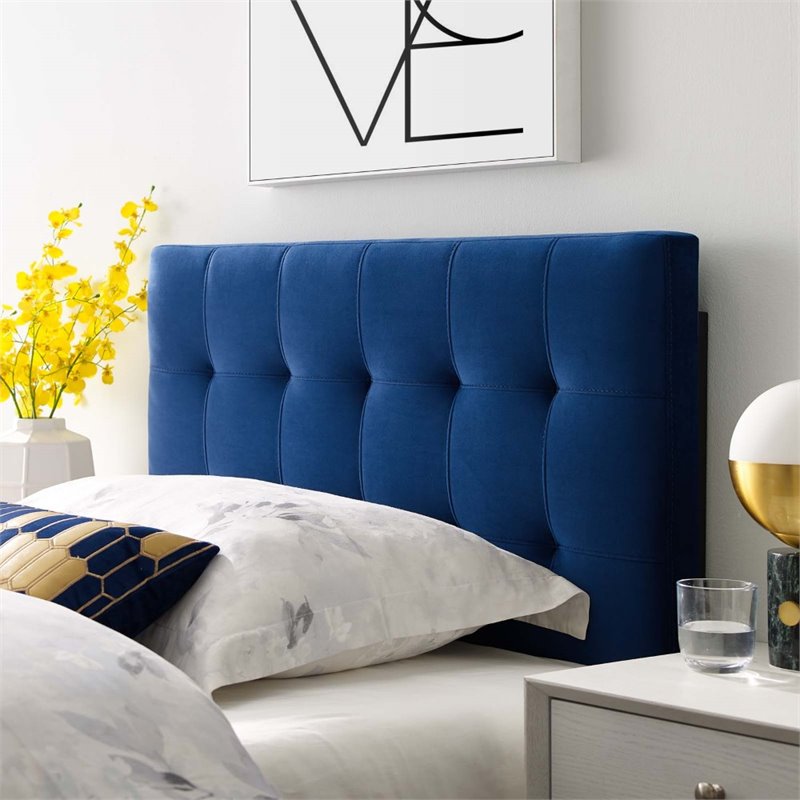 Modway Lily Biscuit Tufted Twin Performance Velvet Headboard in Navy
