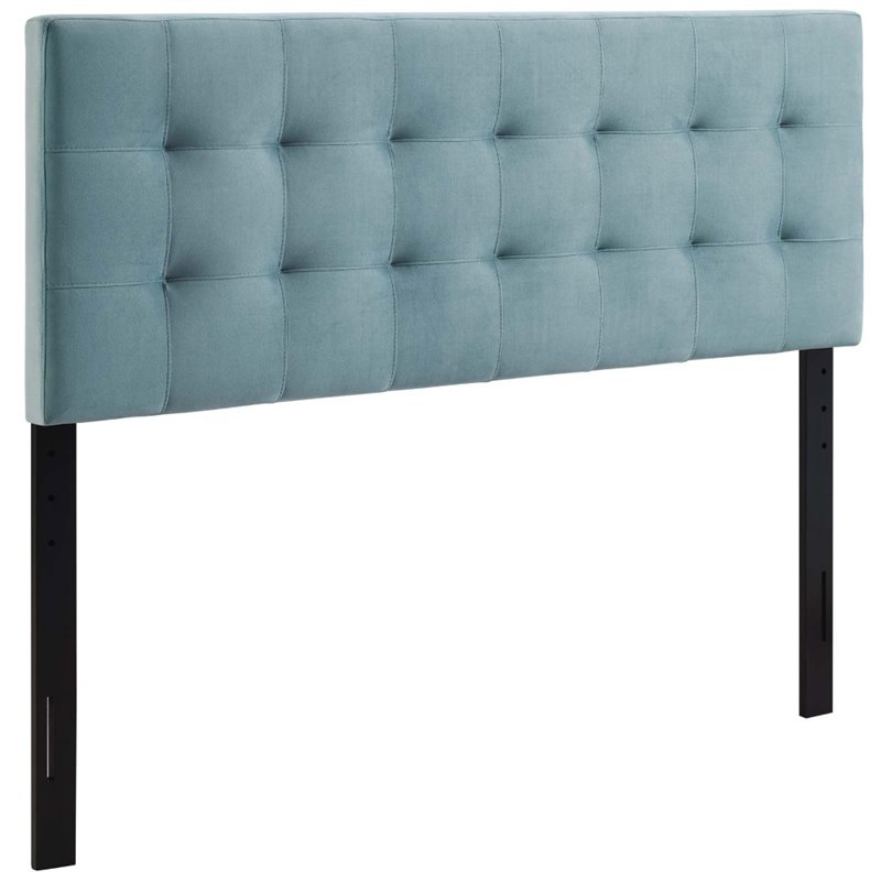 Modway Lily Queen Biscuit Tufted Performance Velvet Headboard in Light Blue