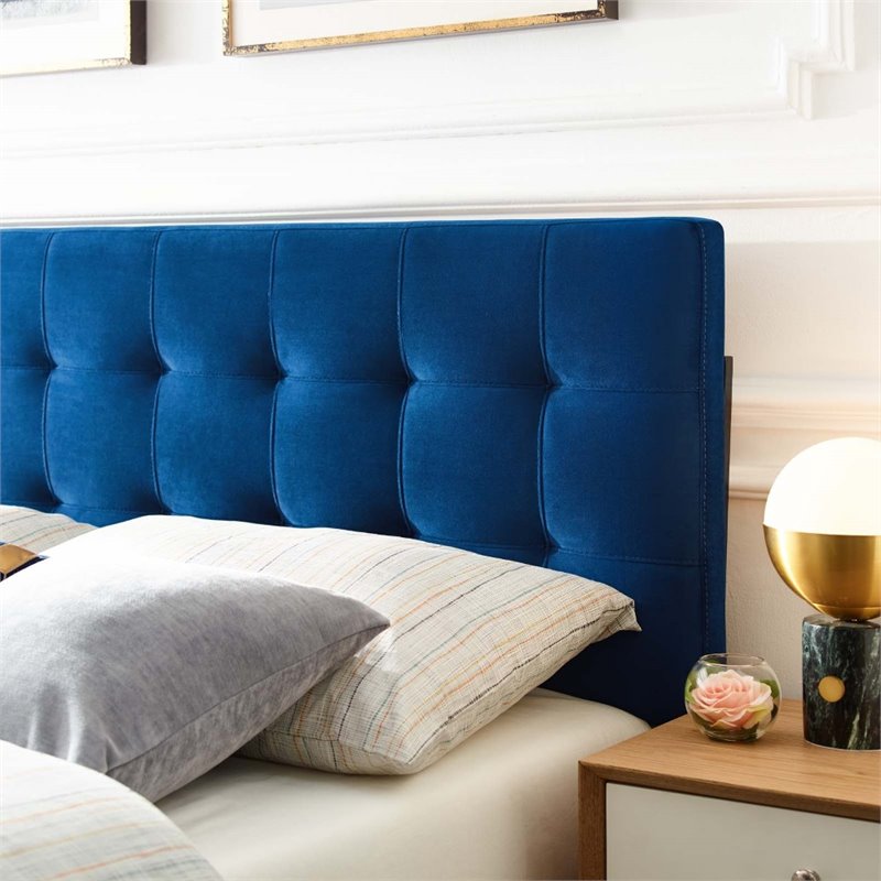 Modway Lily Queen Biscuit Tufted Performance Velvet Headboard in Navy