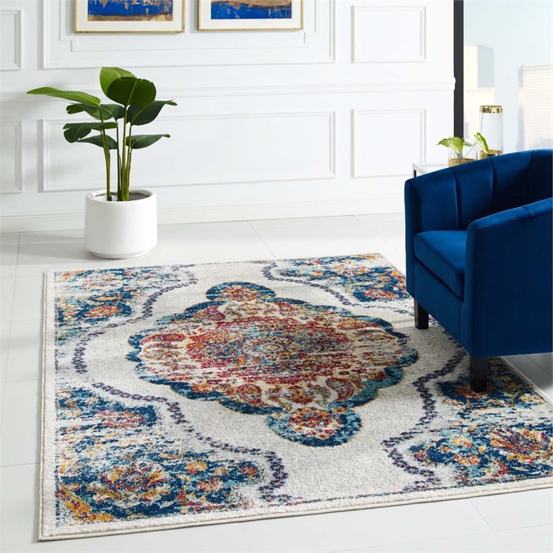 Modway Entourage Malia Vintage Floral Medallion Area Rug in Multi-Color