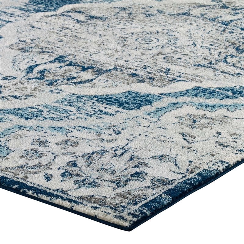 Modway Entourage Malia Vintage Floral Medallion Area Rug in Ivory and Blue
