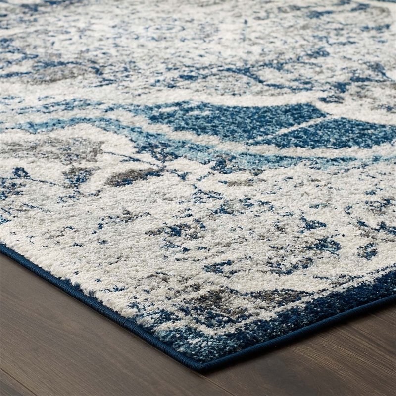 Modway Entourage Malia Vintage Floral Medallion Area Rug in Ivory and Blue