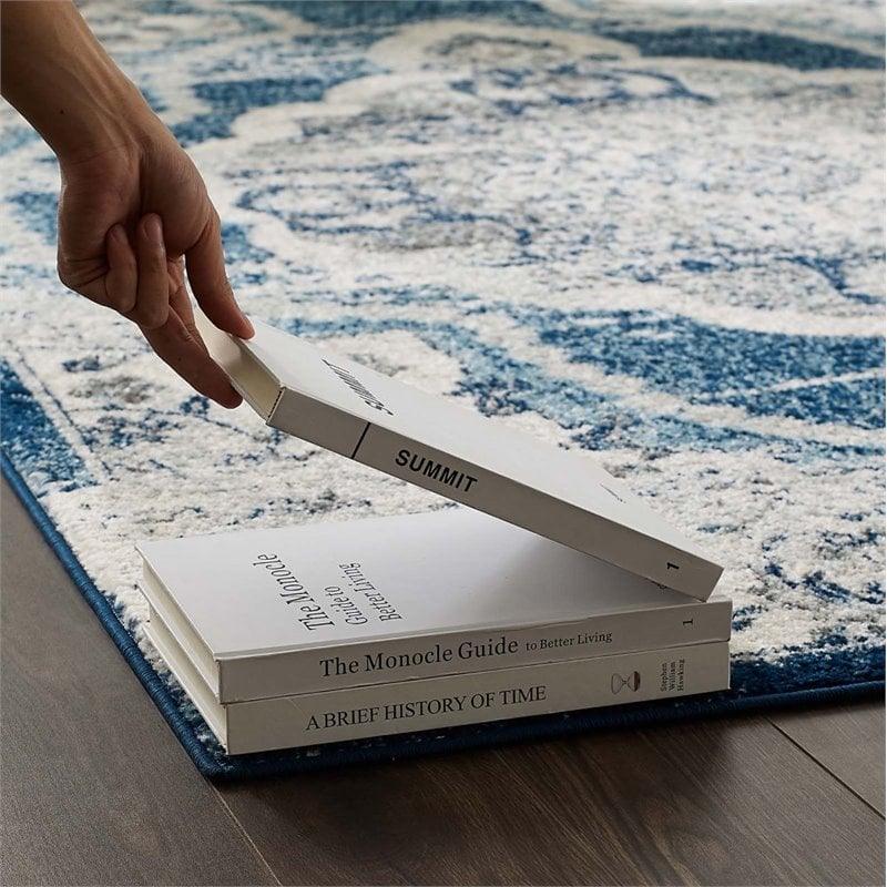Modway Entourage Malia Vintage Floral Medallion Area Rug in Ivory and Blue