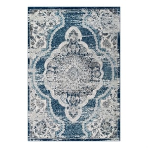 Modway Entourage 94.5x122&quot Malia Floral Area Rug in Ivory and Blue