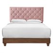 Modway Rhiannon Diamond Tufted Velvet Wood Queen Bed in Walnut/Dusty Rose
