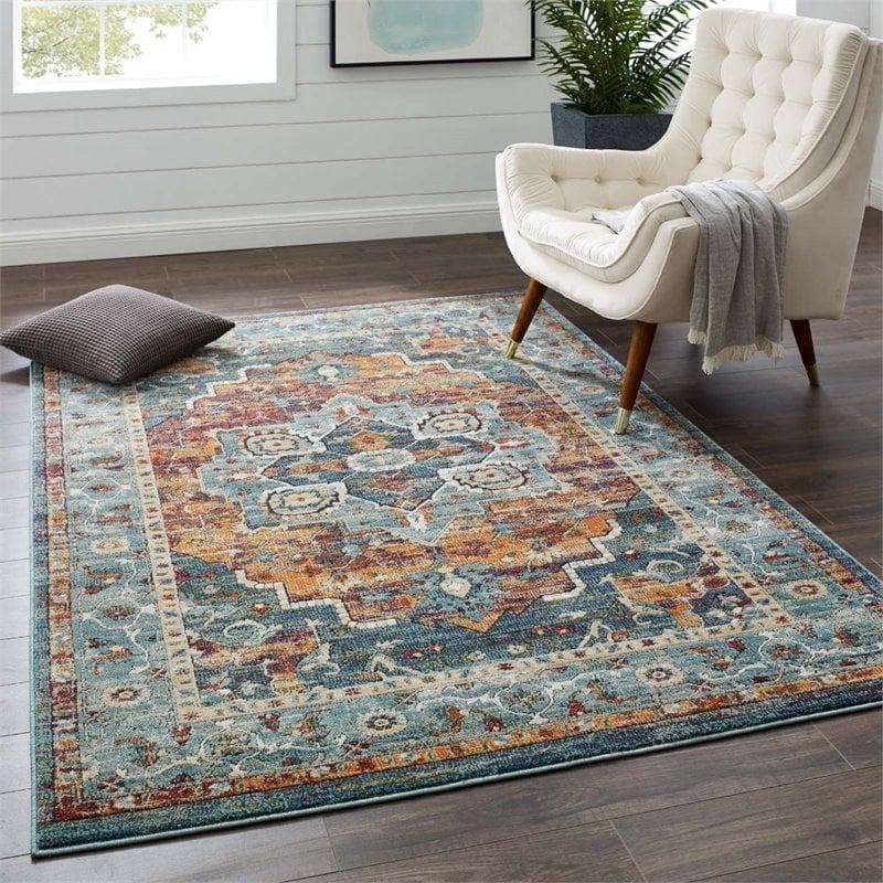 modway tribute 63x90.5&quot diantha floral medallion area rug - multi-color