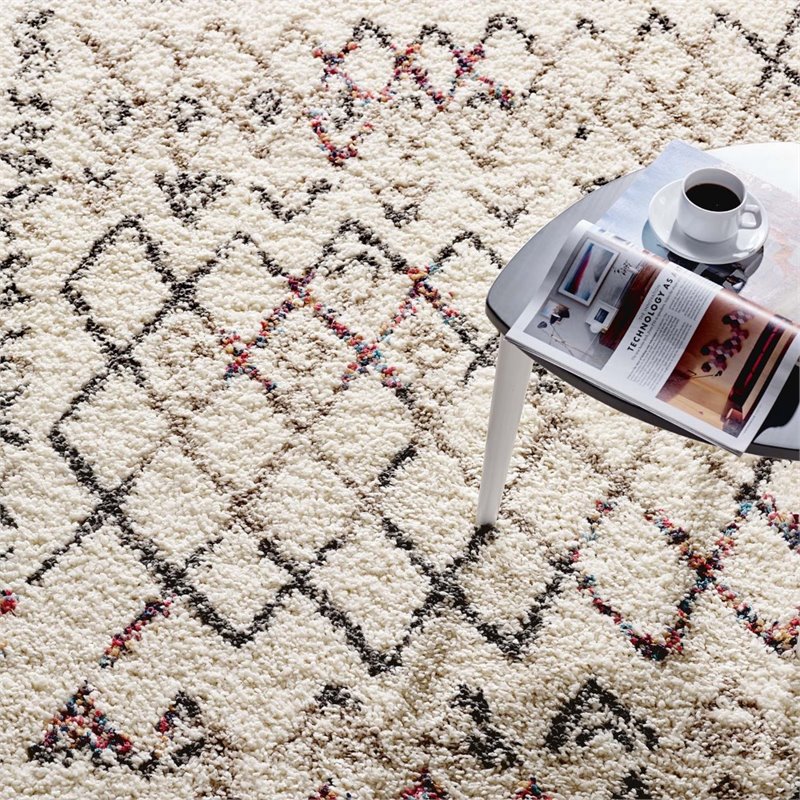 Modway Skadi Polypropylene Rainbow Diamond Shag Area Rug in Multi-Color
