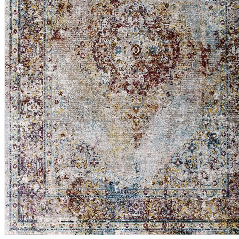 modway success merritt floral medallion area rug in multi-color