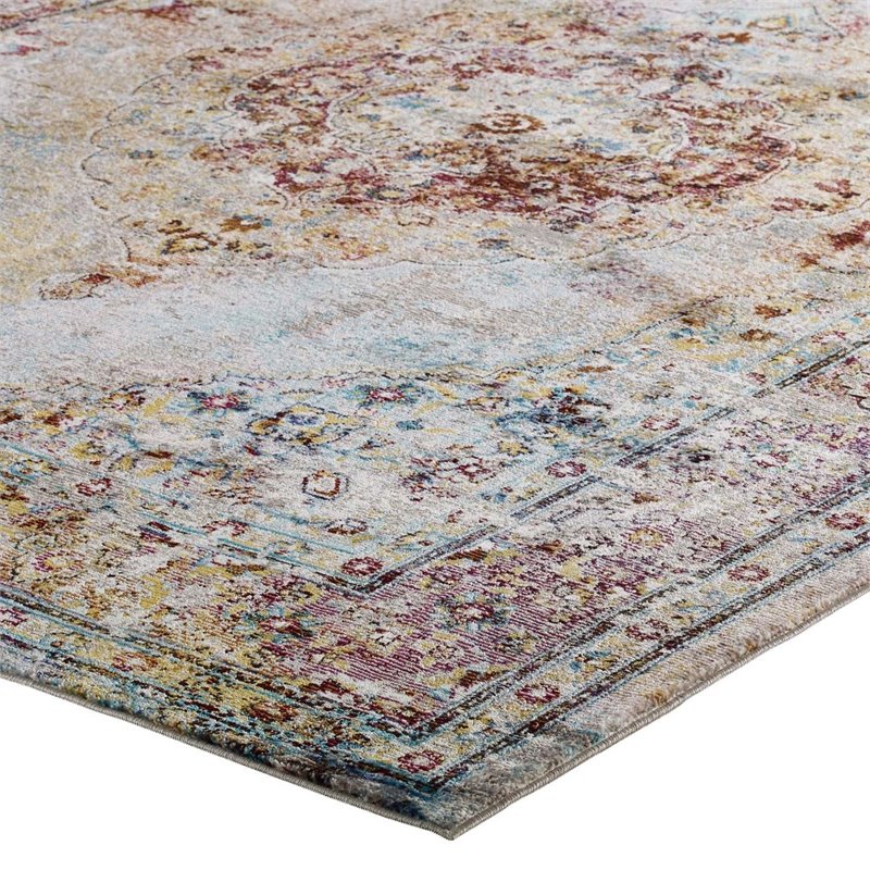 modway success merritt floral medallion area rug in multi-color