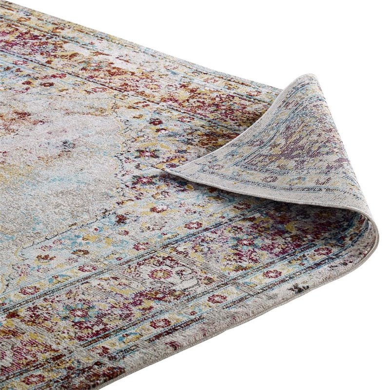 modway success merritt floral medallion area rug in multi-color