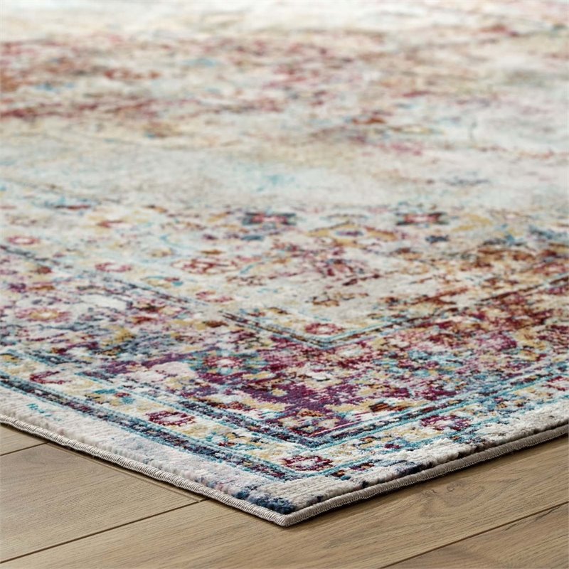 modway success merritt floral medallion area rug in multi-color