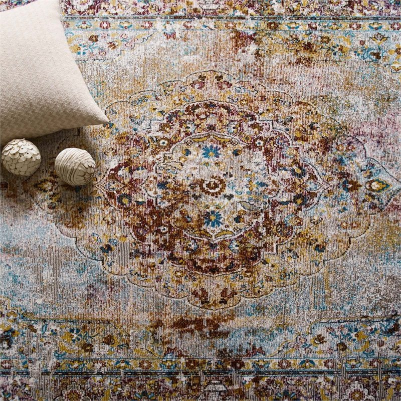 modway success merritt floral medallion area rug in multi-color