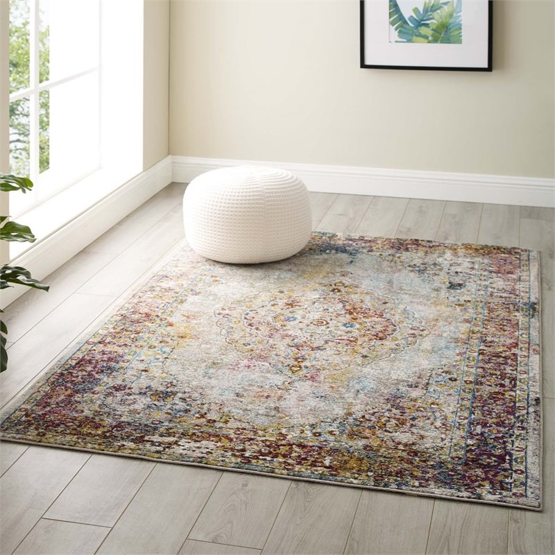 modway success merritt floral medallion area rug in multi-color
