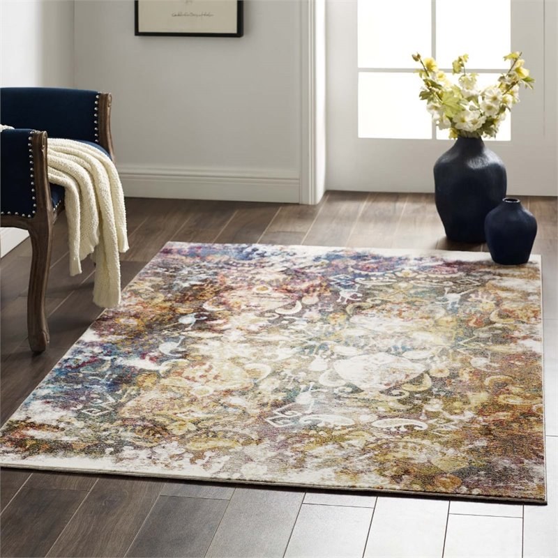 Modway Success Jayla Vintage Floral Moroccan Trellis Area Rug in Multi-Color