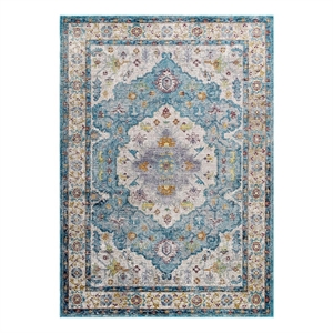 Modway Success 63x90.5&quot Anisah Floral Medallion Rug in Light Blue and Ivory