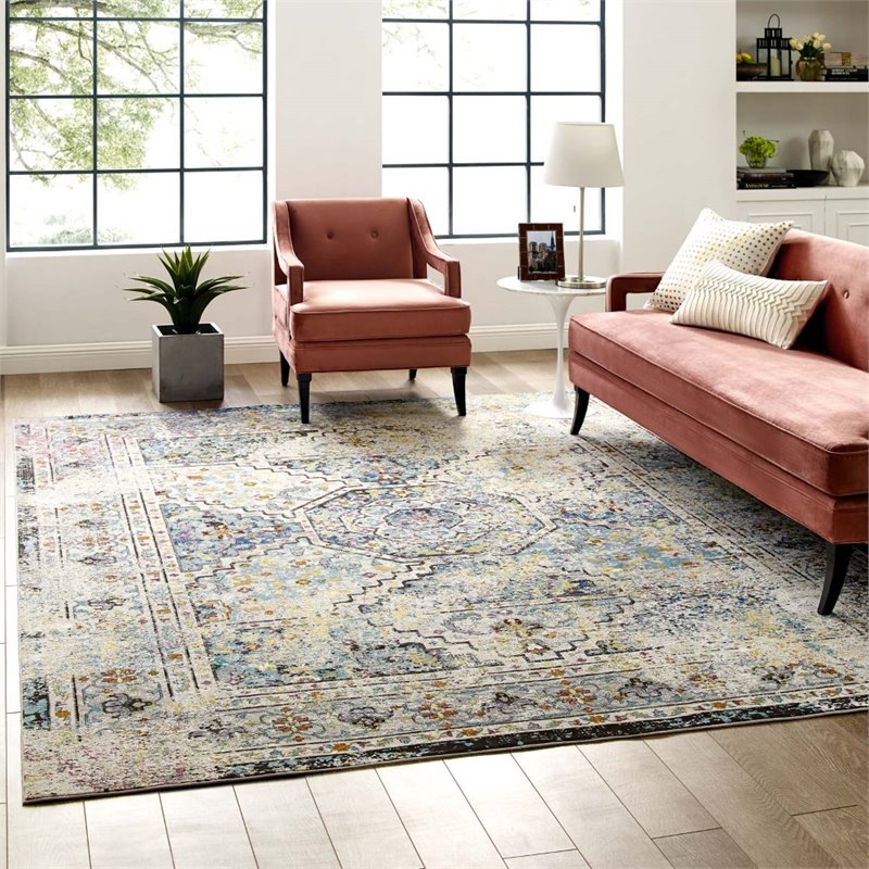 modway success 94.5x122&quot jacinda floral medallion area rug - multi-color