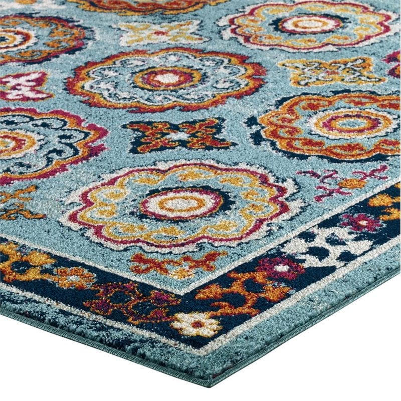 Modway Entourage Odile Floral Moroccan Trellis Area Rug - Blue/Red/Orange/Yellow