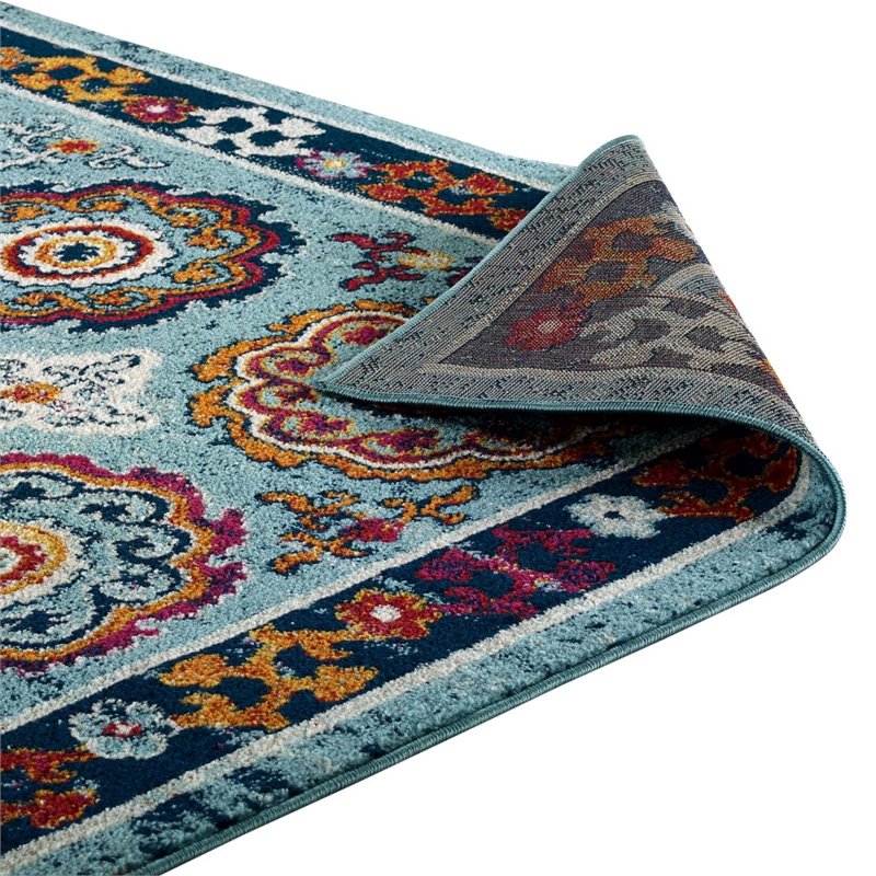 Modway Entourage Odile Floral Moroccan Trellis Area Rug - Blue/Red/Orange/Yellow