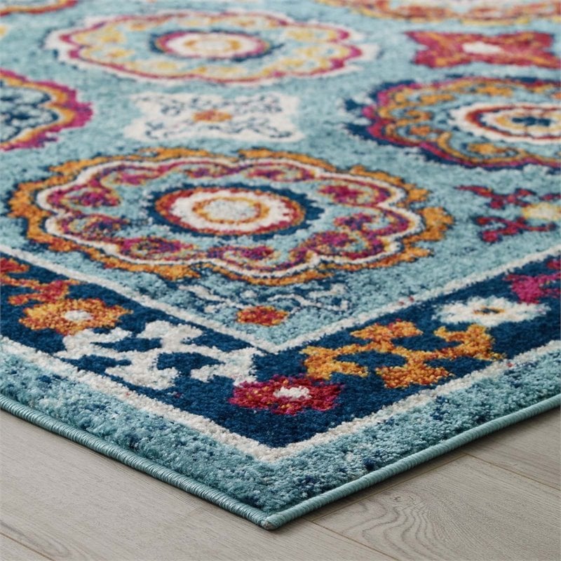Modway Entourage Odile Floral Moroccan Trellis Area Rug - Blue/Red/Orange/Yellow