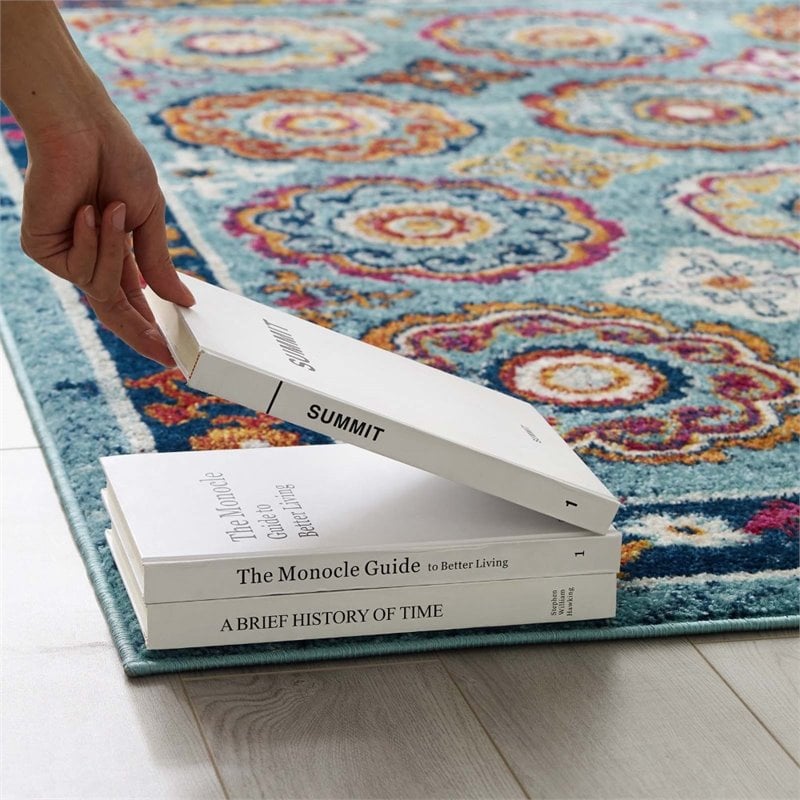 Modway Entourage Odile Floral Moroccan Trellis Area Rug - Blue/Red/Orange/Yellow