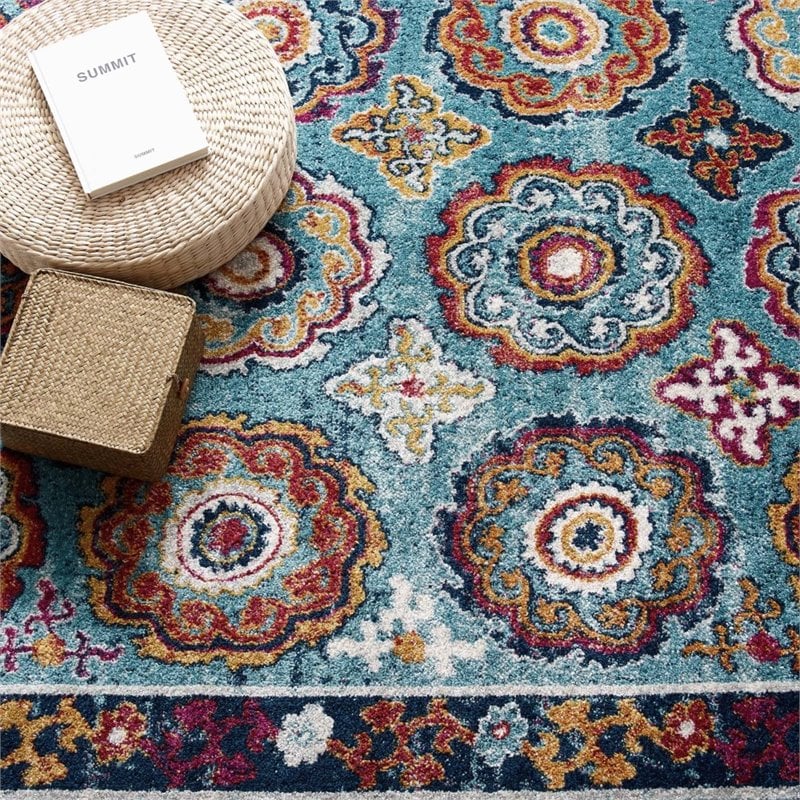 Modway Entourage Odile Floral Moroccan Trellis Area Rug - Blue/Red/Orange/Yellow