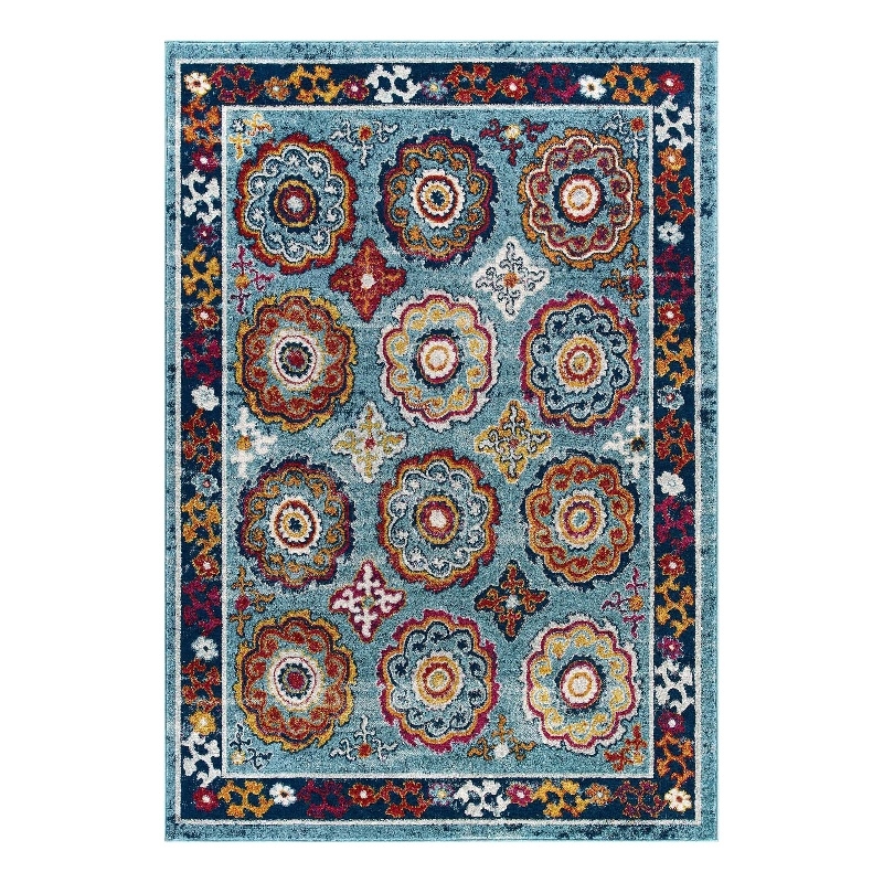 Modway Entourage Odile Floral Moroccan Trellis Area Rug - Blue/Red/Orange/Yellow