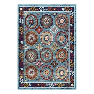 Modway Entourage 94.5x122&quot Odile Floral Moroccan Trellis Area Rug in Blue/Red