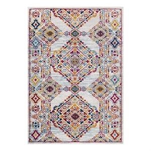Modway Entourage 94.5x122&quot Khalida Floral Lattice Area Rug - Ivory/Blue/Orange