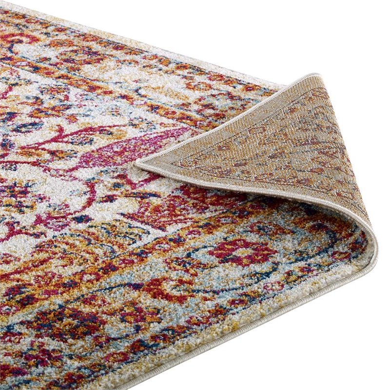 Modway Entourage Jessa Floral Lattice Area Rug in Ivory/Blue/Orange/Yellow/Red
