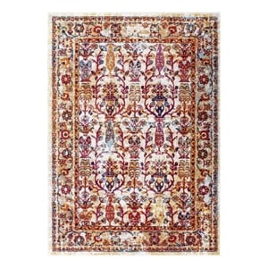 Modway Entourage 94.5x122&quot Jessa Floral Lattice Area Rug - Ivory/Blue/Orange/Red