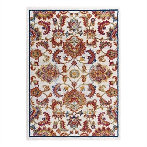 Modway Entourage 94.5x122&quot Azami Floral Lattice Area Rug - Ivory/Blue/Orange/Red