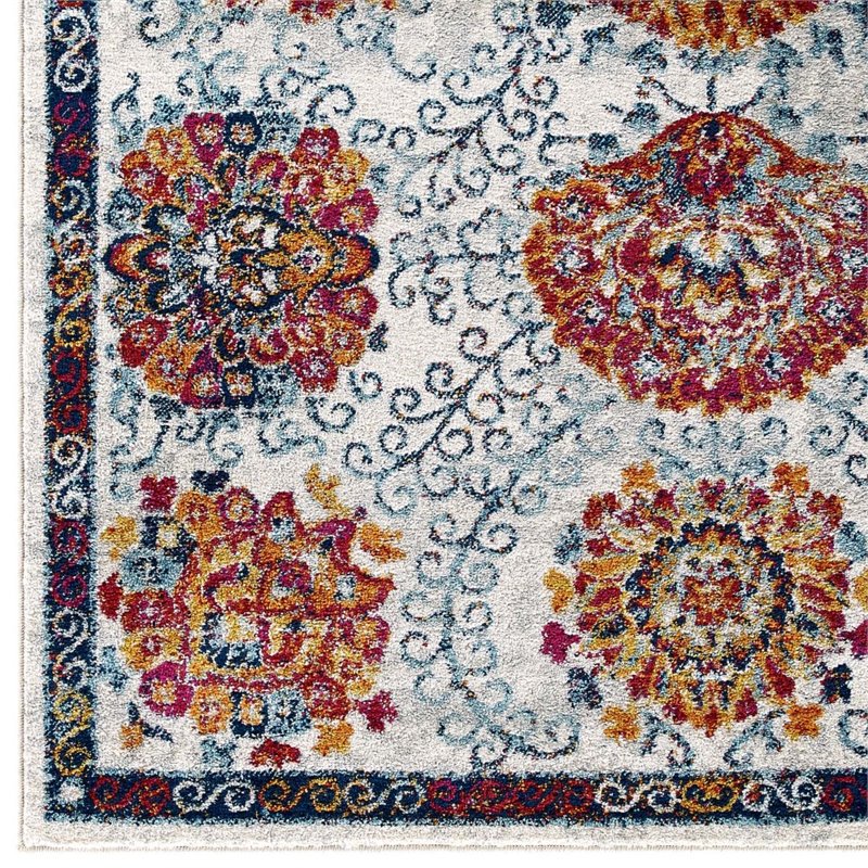 Modway Entourage Kensie Floral Moroccan Trellis Area Rug - Ivory/Blue/Red/Orange