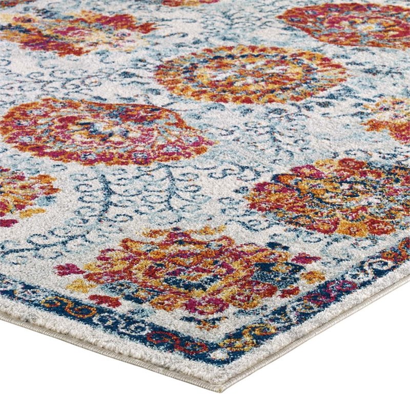 Modway Entourage Kensie Floral Moroccan Trellis Area Rug - Ivory/Blue/Red/Orange