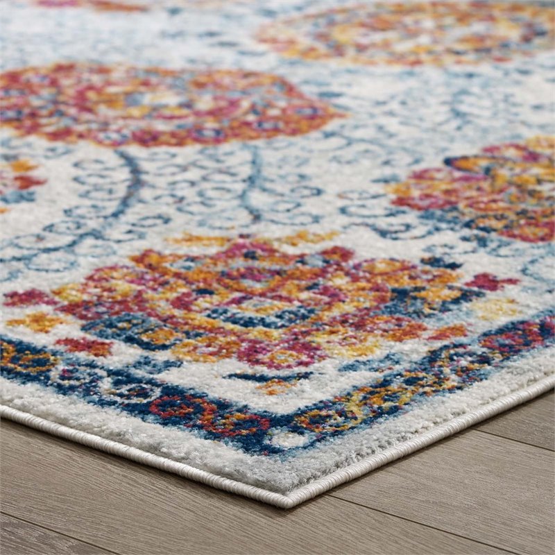 Modway Entourage Kensie Floral Moroccan Trellis Area Rug - Ivory/Blue/Red/Orange