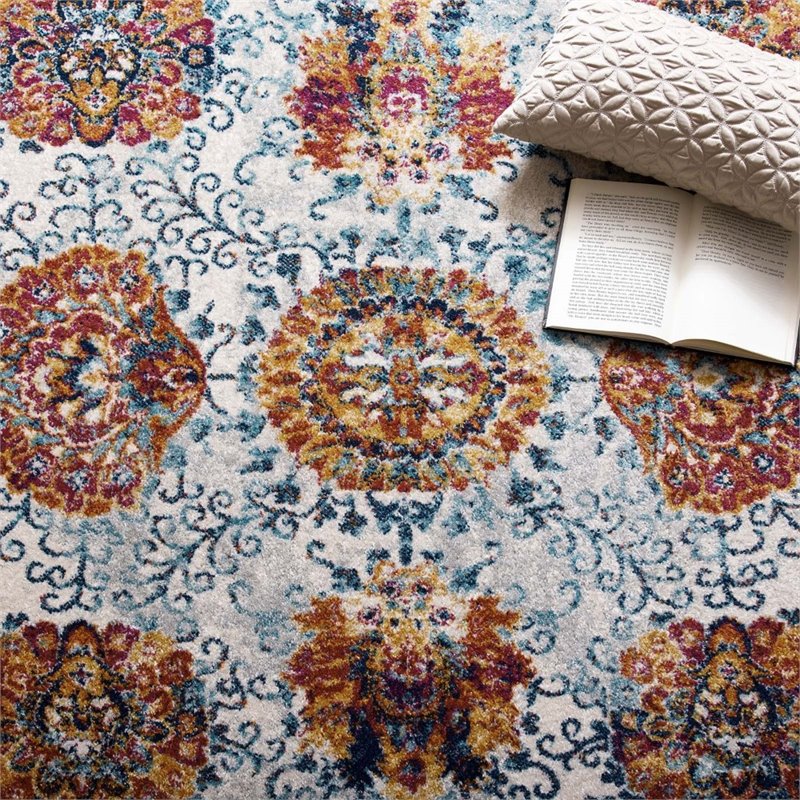 Modway Entourage Kensie Floral Moroccan Trellis Area Rug - Ivory/Blue/Red/Orange