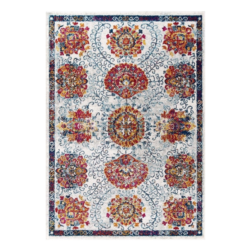 Modway Entourage Kensie Floral Moroccan Trellis Area Rug - Ivory/Blue/Red/Orange