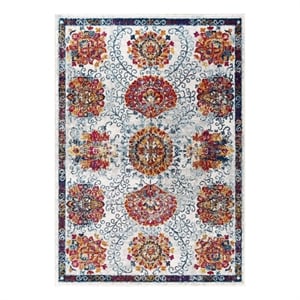 Modway Entourage 94.5x122&quot Kensie Floral Moroccan Trellis Area Rug in Blue/Red