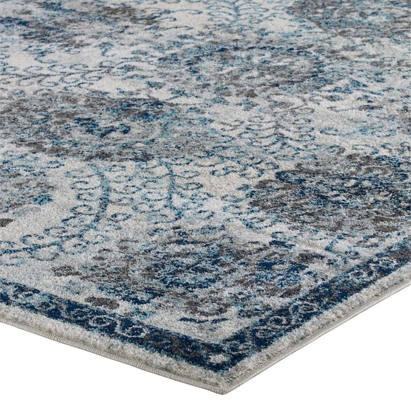 Modway Entourage Kensie Floral Moroccan Trellis Area Rug in Ivory and Blue