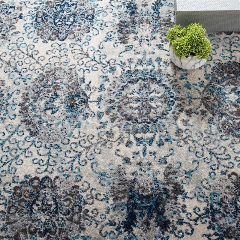 Modway Entourage Kensie Floral Moroccan Trellis Area Rug in Ivory and Blue