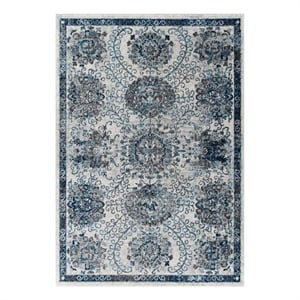 Modway Entourage 94.5x122&quot Kensie Floral Moroccan Trellis Area Rug in Ivory/Blue