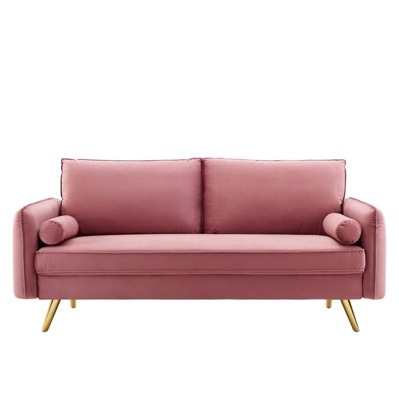 Modway Revive Modern Performance Velvet & Metal Sofa in Dusty Rose Pink/Gold