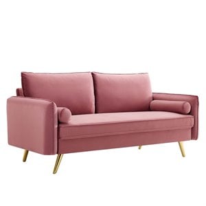 Modway Revive Modern Performance Velvet & Metal Sofa in Dusty Rose Pink/Gold