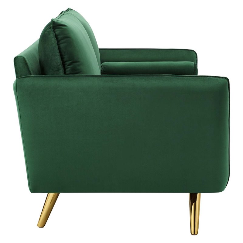 Modway Revive Modern Performance Velvet & Metal Sofa in Emerald Green/Gold