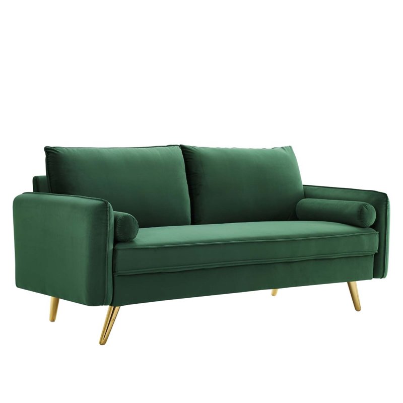 Modway Revive Modern Performance Velvet & Metal Sofa in Emerald Green/Gold
