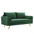 Modway Revive Modern Performance Velvet & Metal Sofa in Emerald Green/Gold