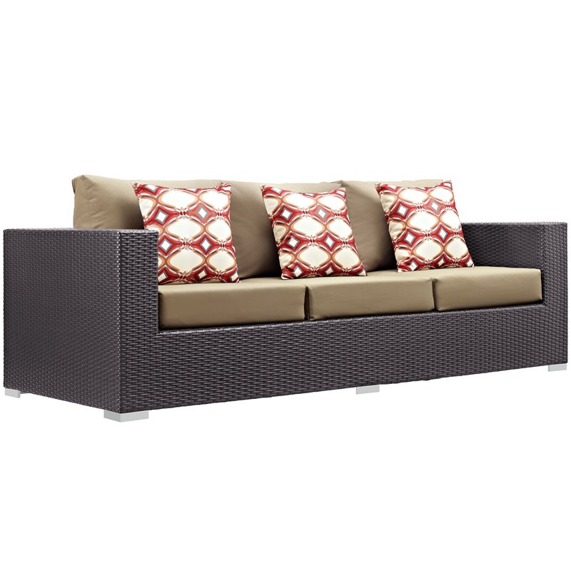 Modway Convene 3-Piece Rattan Aluminum Patio Sofa Set in Espresso/Mocha
