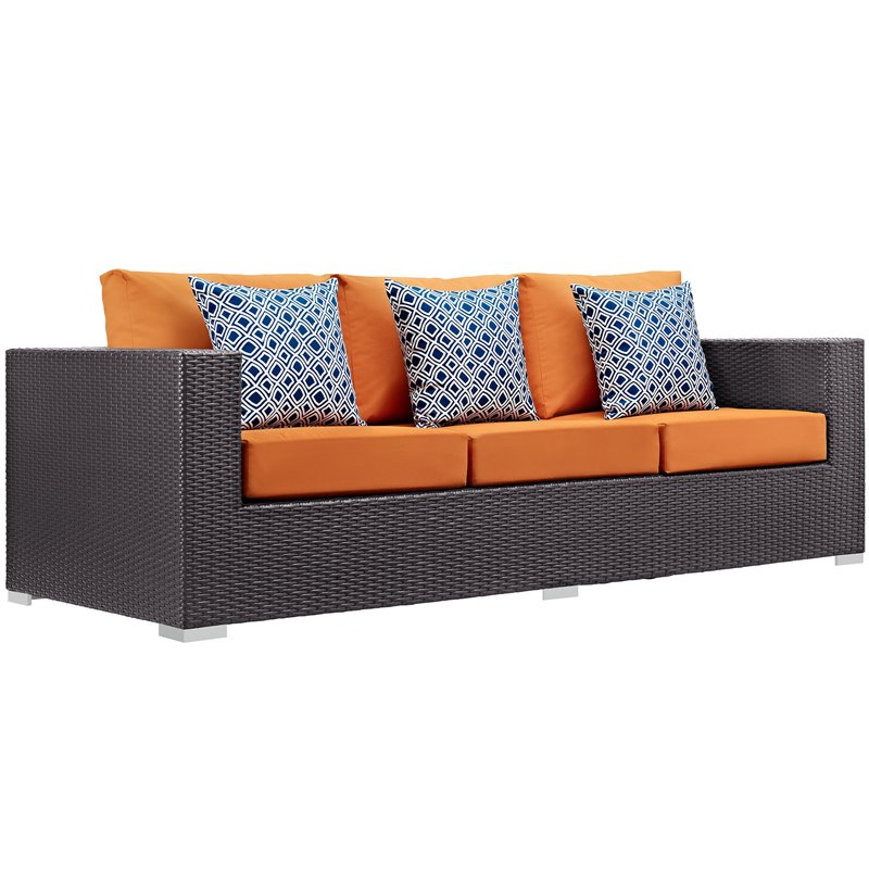 Modway Convene 3-Piece Rattan Aluminum Patio Sofa Set in Espresso/Orange