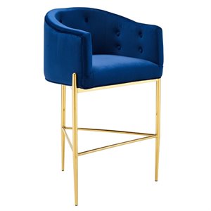 Modway Savour 29&quot Tufted Performance Velvet Stainless Steel Bar Stool in Navy