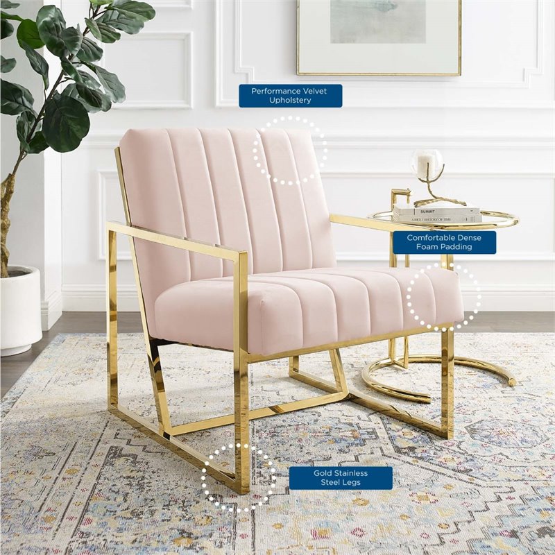 Modway Inspire Channel Tufted Performance Velvet Armchair in Pink