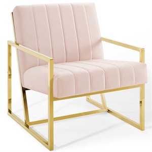 Modway Inspire Channel Tufted Performance Velvet Armchair in Pink